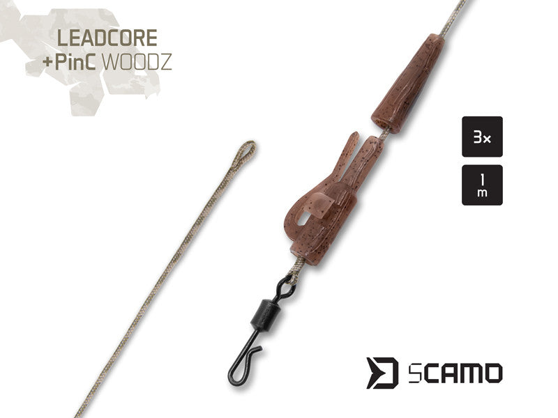 LEADCORE +PinClip WOODS  1 Meter 3 stuks